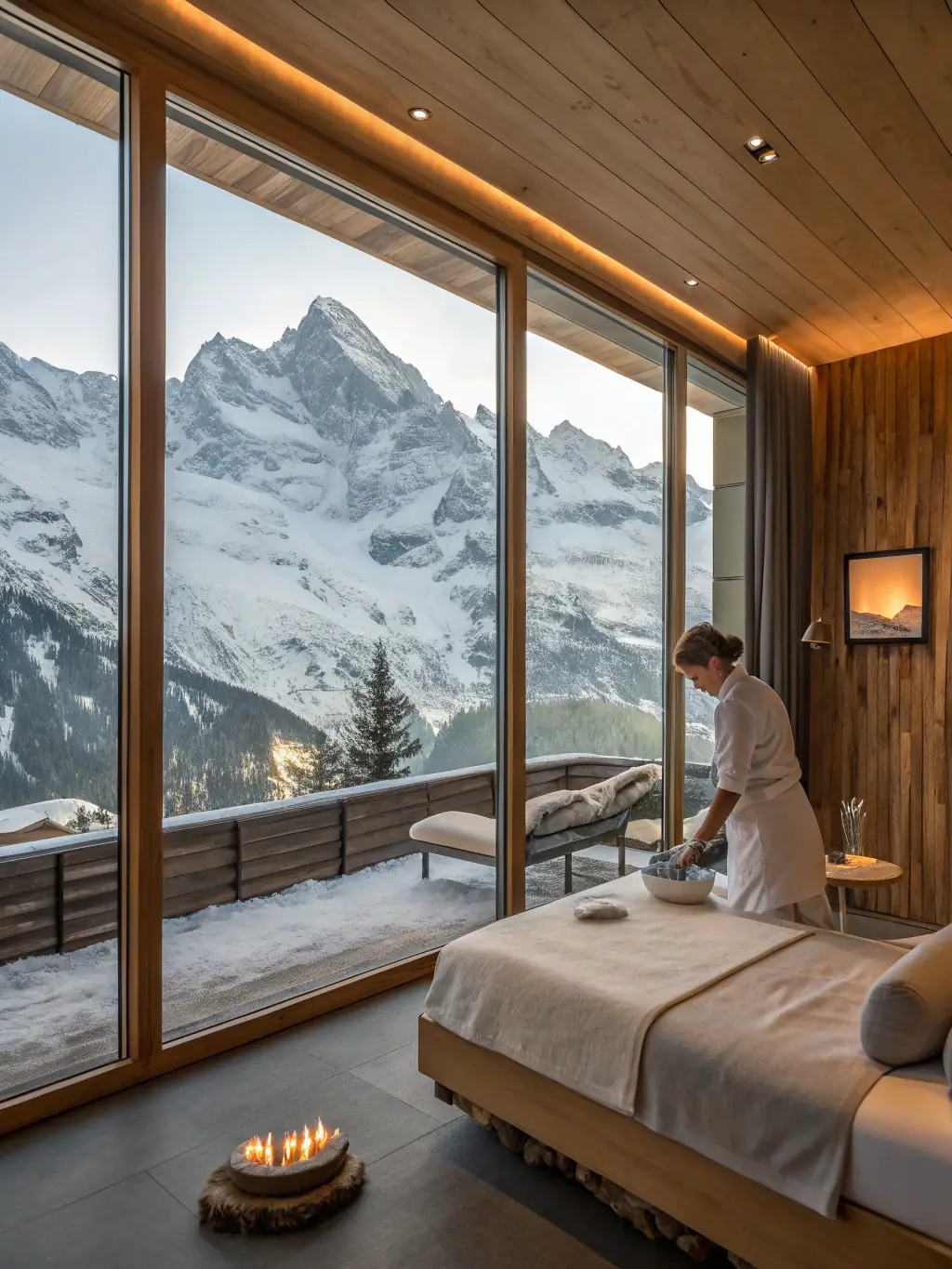 A visually appealing image of a luxury spa treatment being performed in a Courchevel chalet.