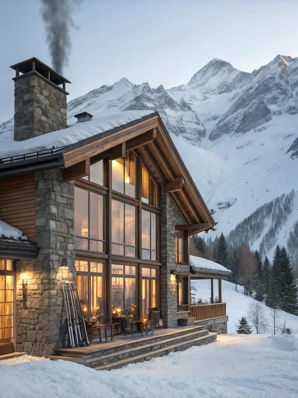 A professional photograph of a ski-in/ski-out chalet in Courchevel, showcasing its prime location and luxurious amenities.